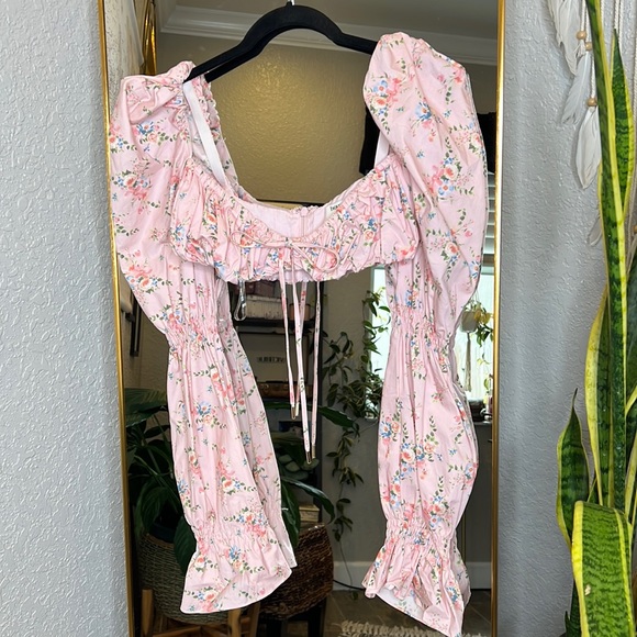 House of CB 'Henrietta' Pink Floral Shirred Bralette Top NWOT - Picture 7 of 10